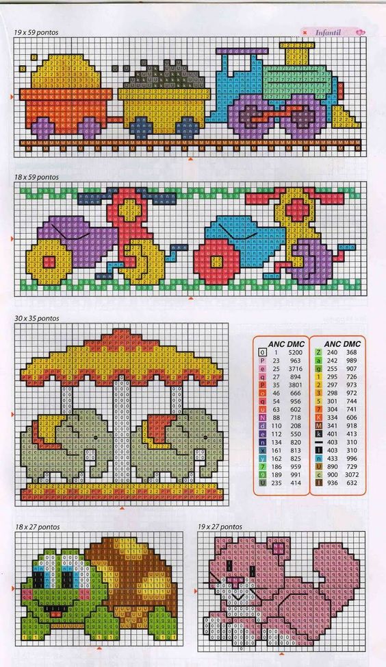toy train and toy tricycle cross stitch patterns baby bibs