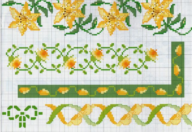 various borders cross stitch with yellow flowers