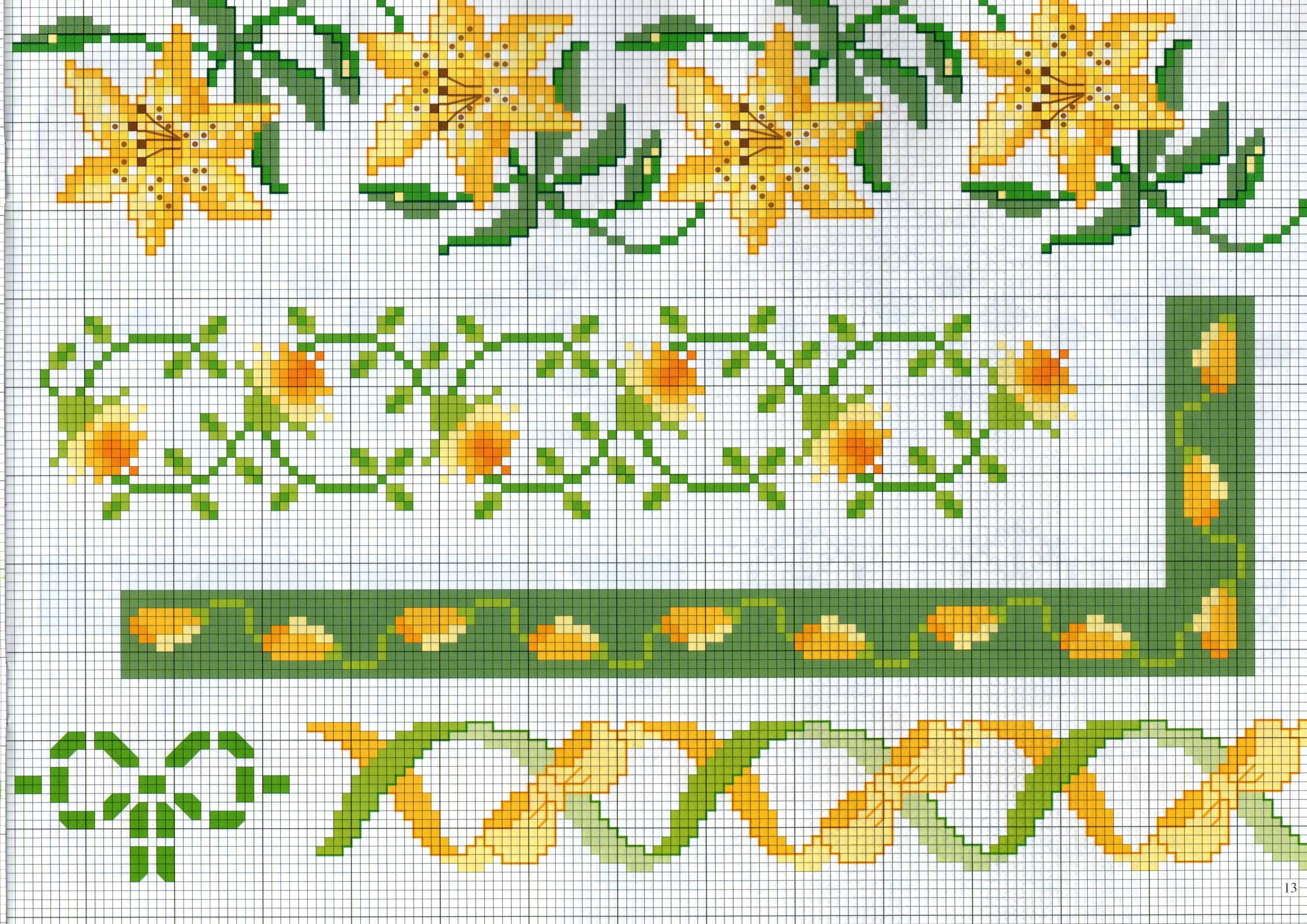 various borders cross stitch with yellow flowers