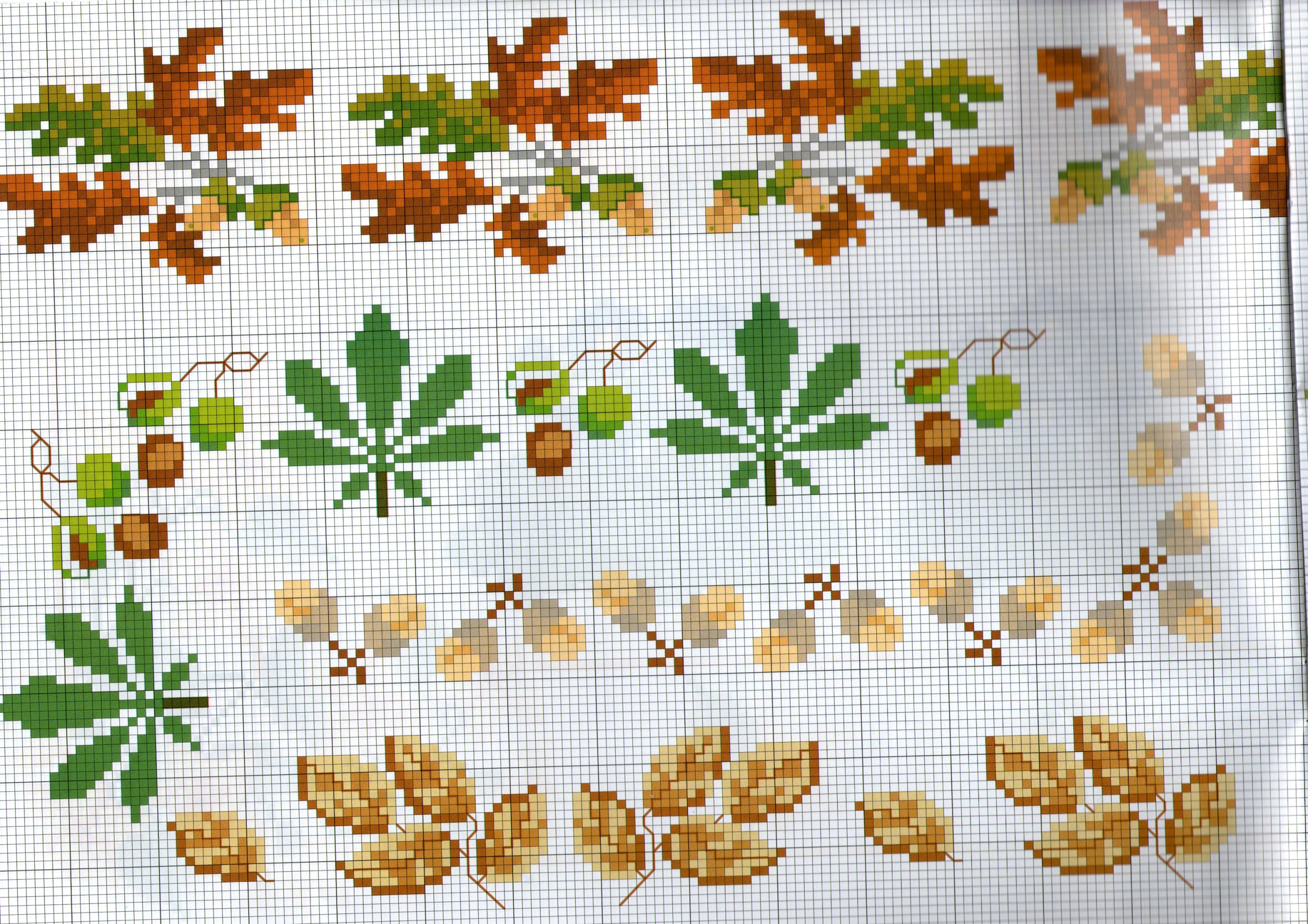 various cross-stitch borders of the forest with acorns