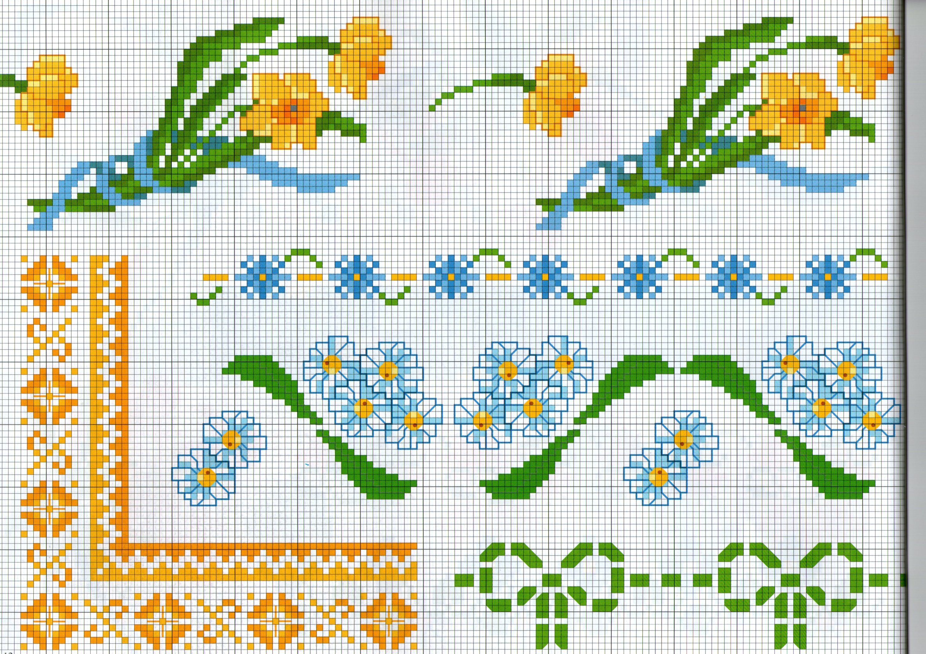 various cross-stitch borders with flowers narcissus and white daisies